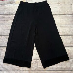 Adrianna Papell Wide Leg Black Gaucho Cropped Pants Womens Large Crochet‎ Boho
